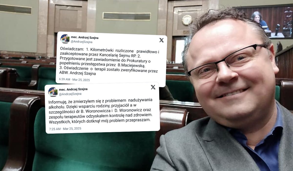 Wiceminister Szejna oświadczył, że nie ma już problemu z alkoholem, kilometrówkami ani nie pobił działaczki