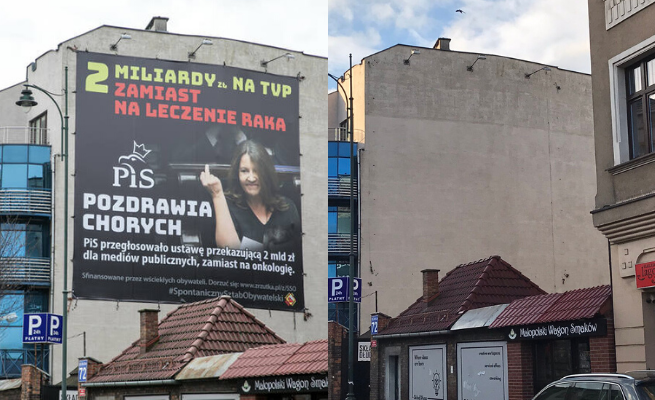 Kraków: policja zdjęła banner z "gestem Lichockiej" powieszony za pieniądze z publicznej zbiórki