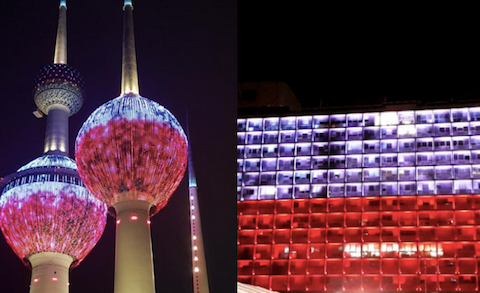 Biało-czerwone iluminacje na budynkach w Los Angeles, na Litwie i w Izraelu