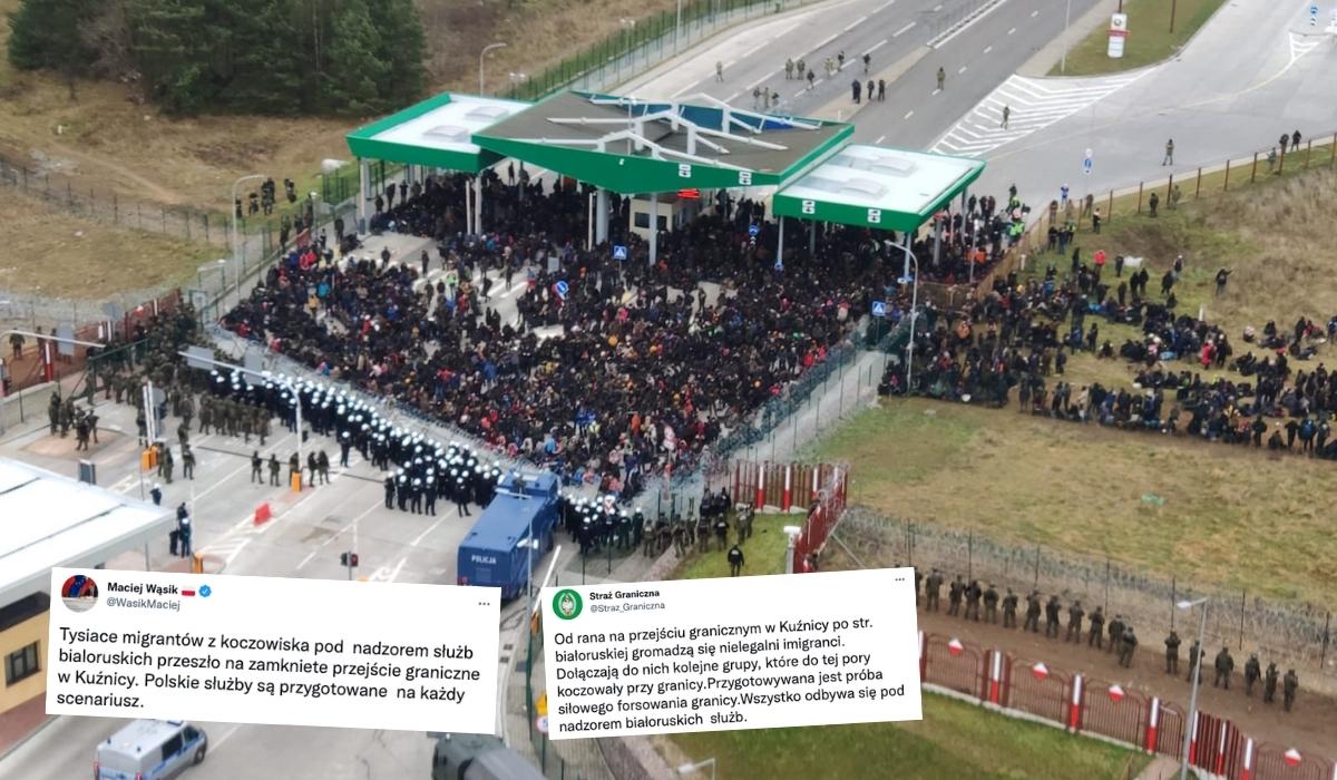 Duża grupa migrantów dotarła do przejścia w Kuźnicy, SG: przygotowywana jest próba siłowego forsowania granicy