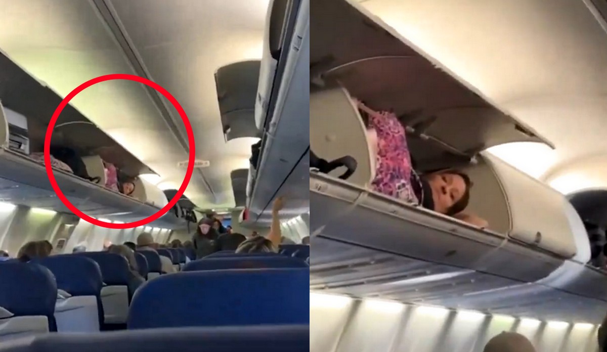 Pasażerka samolotu postanowiła strzelić sobie drzemkę w schowku na bagaż