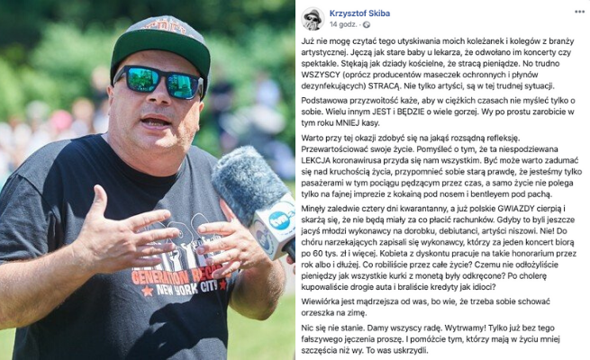 Skiba o apelach artystów: jęczą jak stare baby, że stracą pieniądze