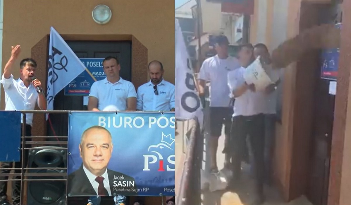 Agrounia urządziła happening przed biurem poselskim Jacka Sasina i Beaty Mazurek, obsypała je zbożem