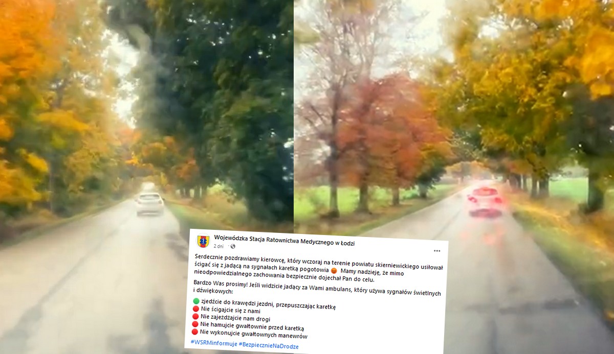 Łódzkie: kierowca ścigał się z karetką na sygnale, a miejscami blokował ją dla zabawy
