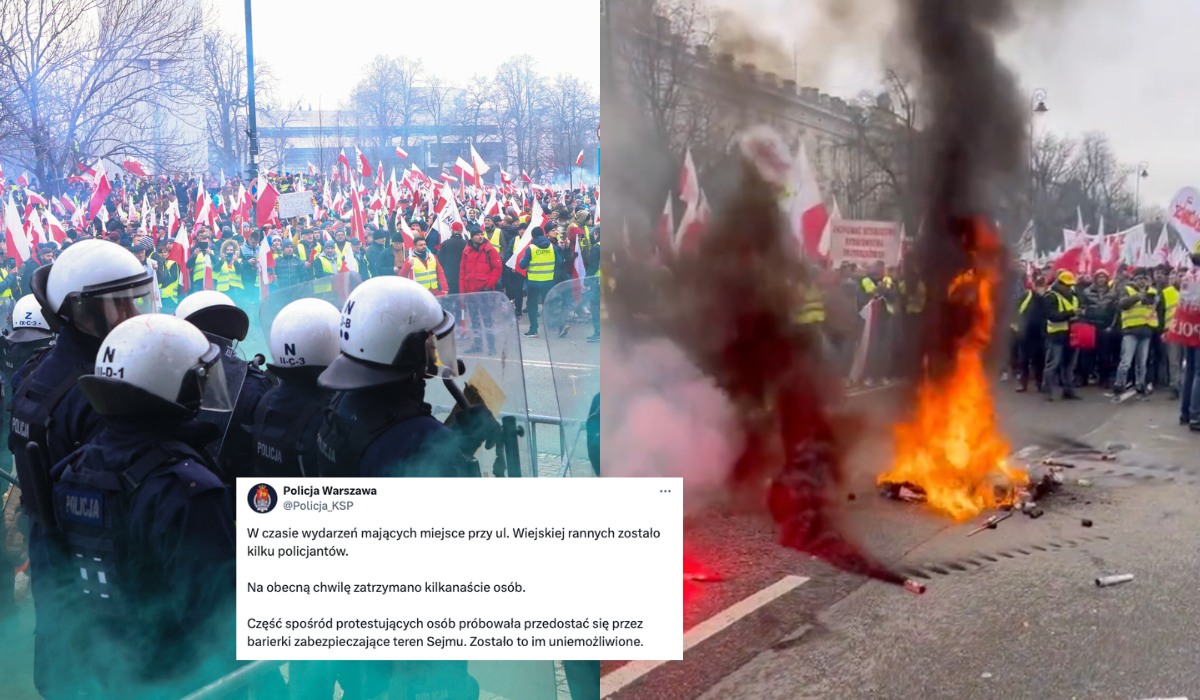 Protesty rolników: w Warszawie starcia z policją, we Wrocławiu jajka i palenie siana