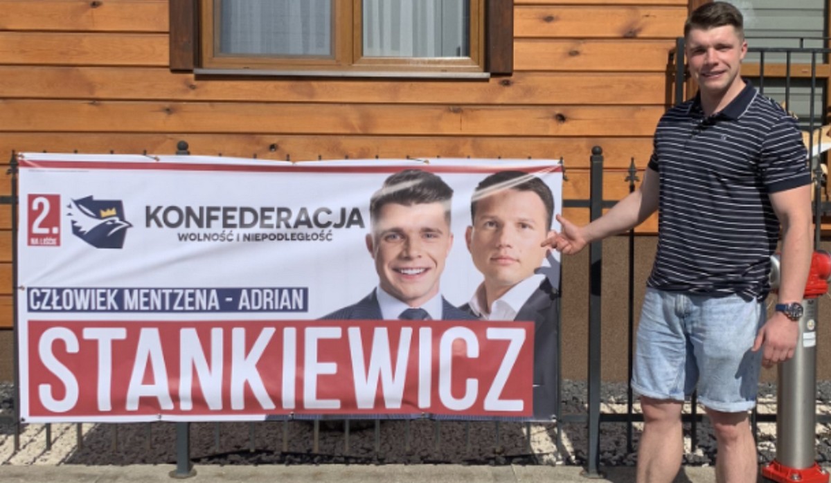 Białystok: przypakowany kandydat Konfederacji zapewnia, że skoro jest dobrze zbudowany, to i pracowity