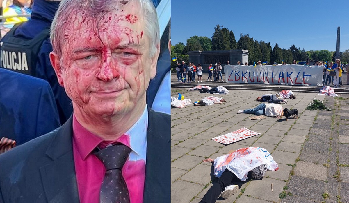 Warszawa: manifestacja i bójka pod Mauzoleum Żołnierzy Radzieckich, ambasador Rosji oblany czerwoną farbą