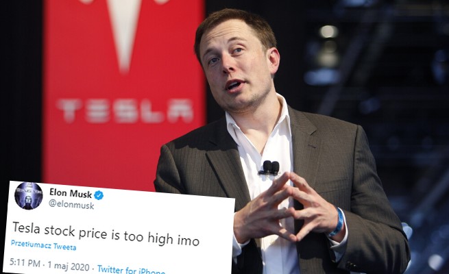 Elon Musk napisał na Twitterze, że akcje Tesli są zbyt drogie i Tesla staniała o 14 mld dolarów