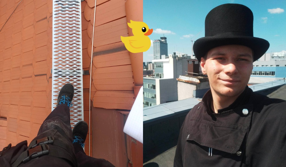 Rozmawiamy z młodym kominiarzem i pytamy o kominy, dachy i kominiarki