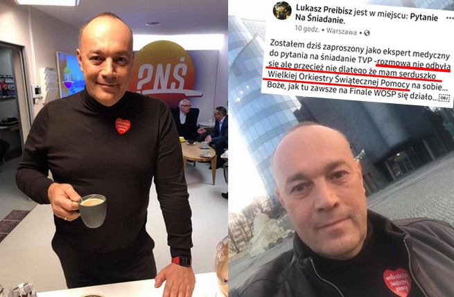 Gość "Pytania na śniadanie" z serduszkiem WOŚP wyproszony ze studia