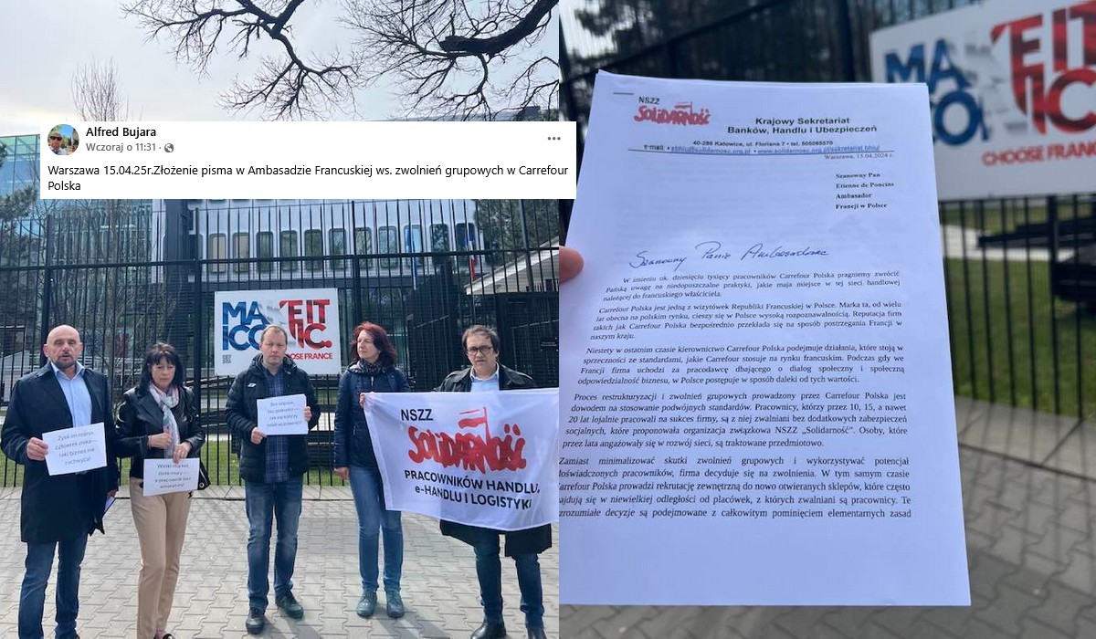 Związkowcy zwrócili się do ambasady Francji, żeby pożalić się na masowe zwolnienia Carrefoura