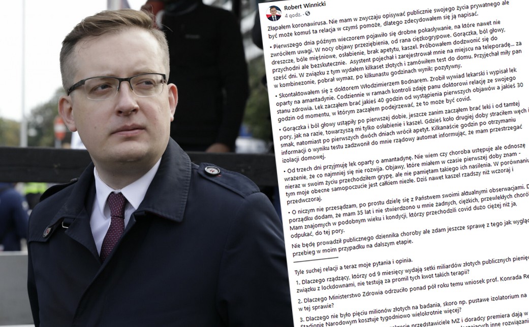 Winnicki zarażony koronawirusem. Testuje na sobie amantadynę i pyta rząd, dlaczego nie jest zainteresowany tym lekiem