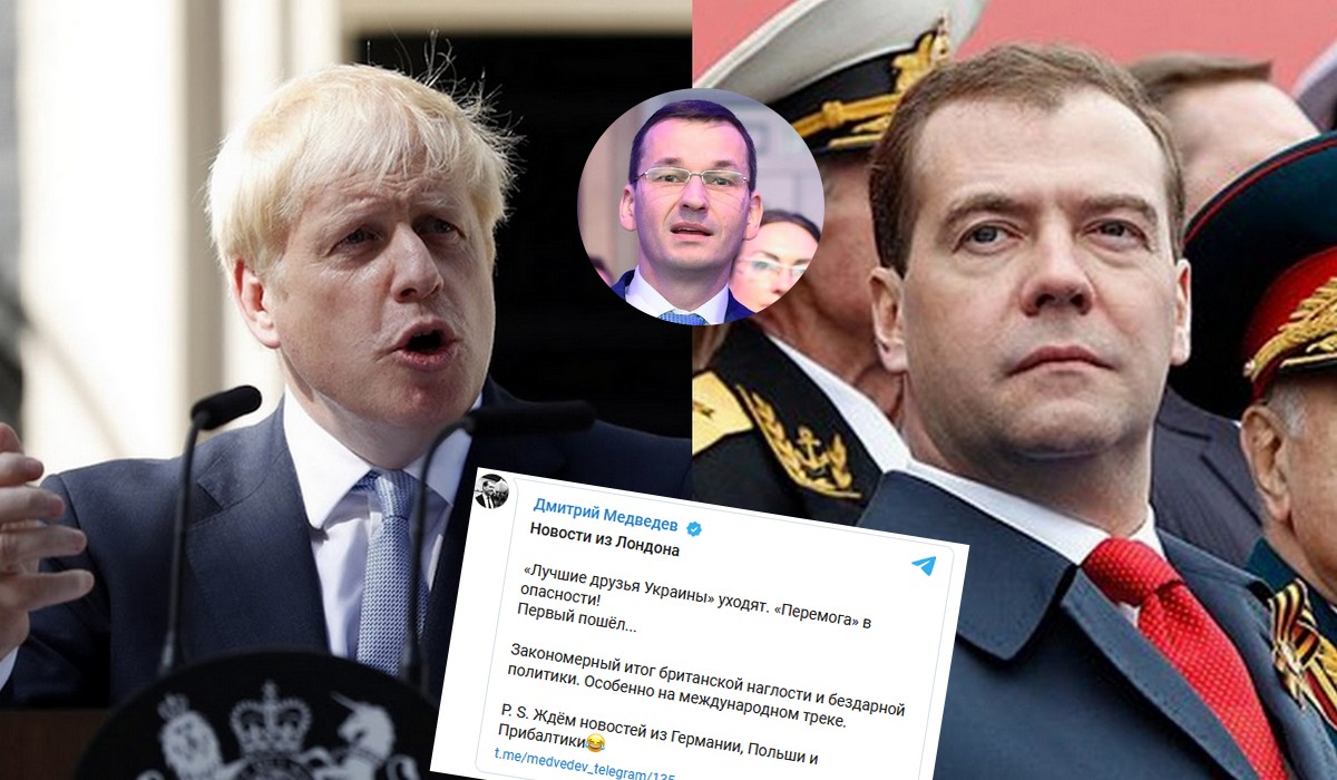 Miedwiediew śmieszkuje z ustąpienia premiera Johnsona i mówi, że "czekamy na wieści z Polski"