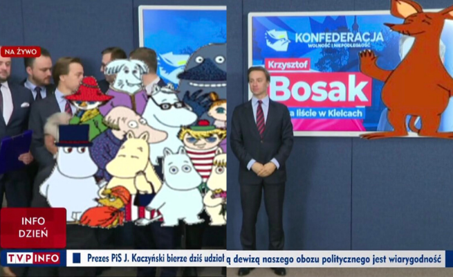 Upomnienie dla TVP za zestawienie polityków Konfederacji z "Muminkami", chociaż to akurat im się udało
