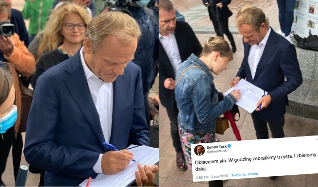 Tusk zbiera w Brukseli podpisy dla Trzaskowskiego: obiecałem sto, w godzinę zebraliśmy 300