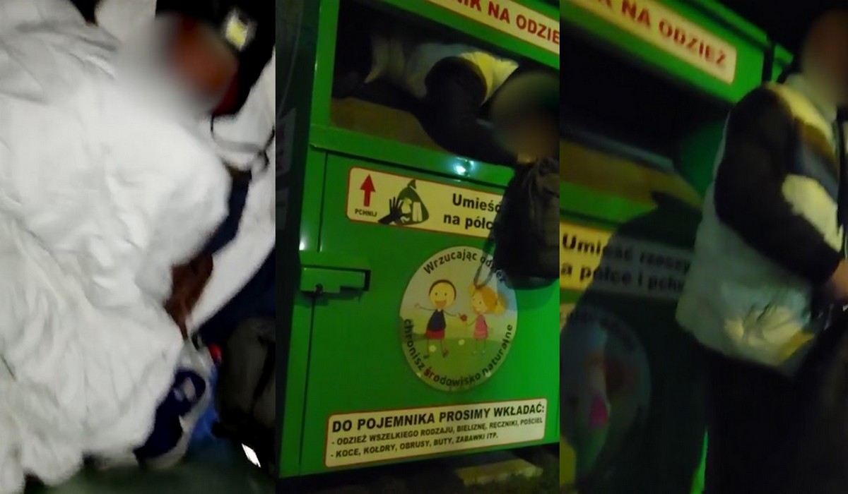 Kęty: poszukiwany schował się przed policją w kontenerze na ciuchy, czym wzbudził pewną wesołość funkcjonariuszy