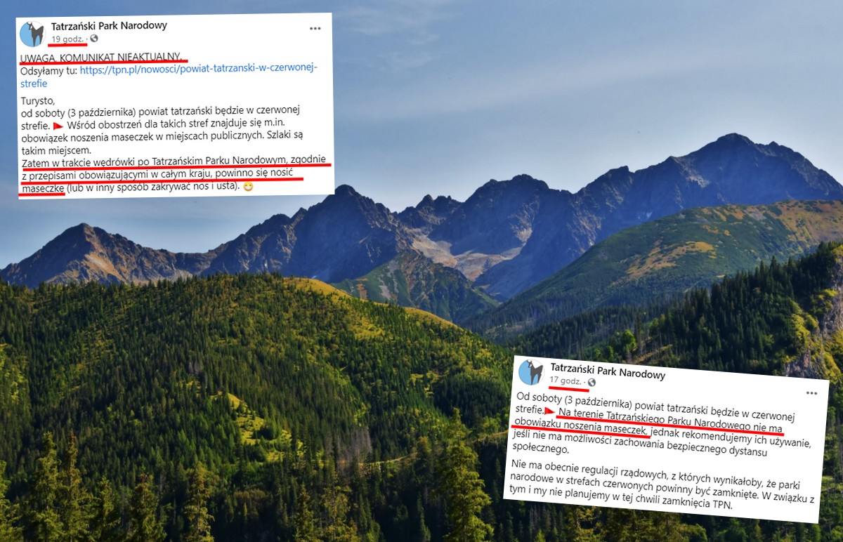 Zamieszanie z maseczkami w Tatrach. TPN zmienił zdanie i tylko zaleca ich zakładanie 