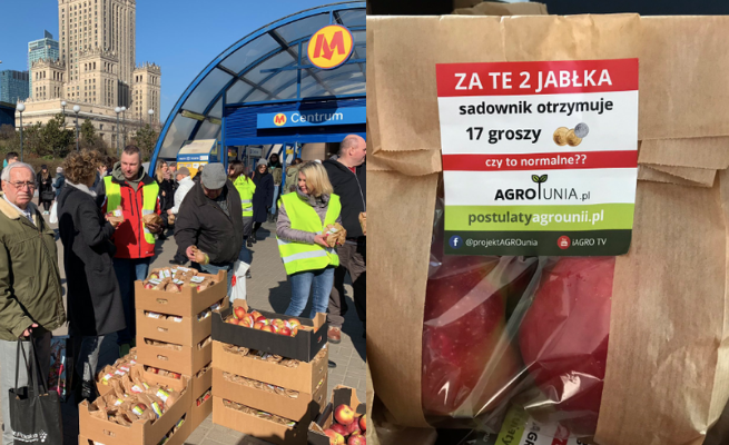 Rolnicy z AGROunii rozdają jabłka w Warszawie