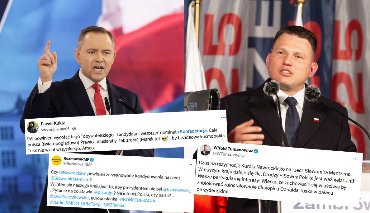 Paweł Kukiz i politycy Konfederacji apelują, żeby Nawrocki się wycofał i wsparł Mentzena