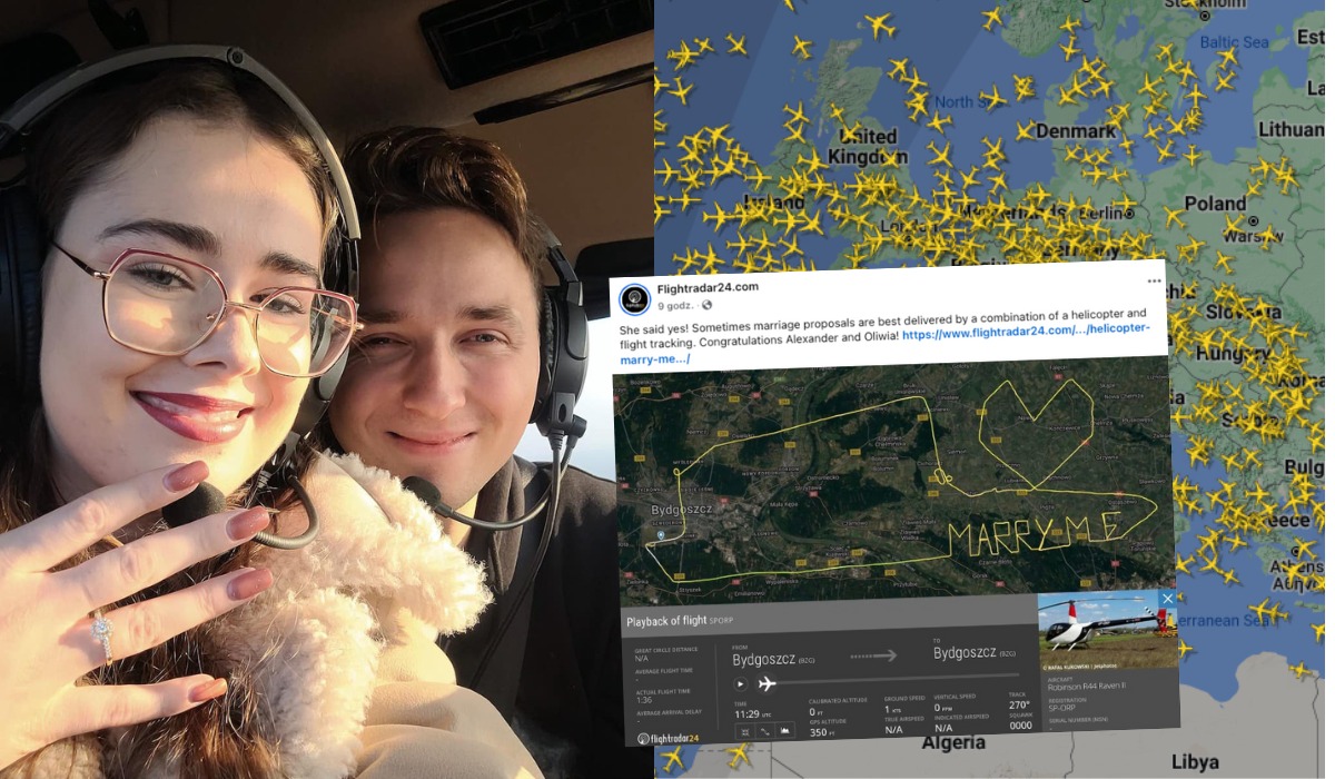 Ktoś wylatał prywatnym śmigłowcem oświadczyny na bydgoskim niebie, wybranka powiedziała "tak"