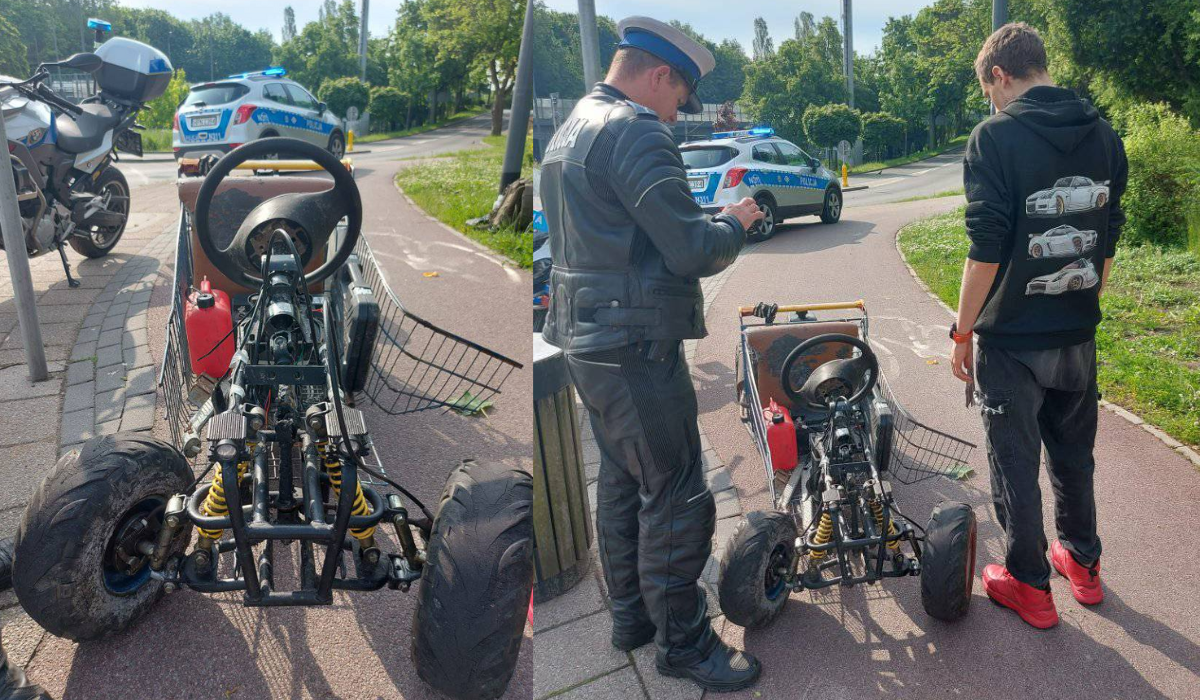 Sopot: 19-latek z zakazem prowadzenia pojazdów zbudował sobie bolid z wózka sklepowego i zasuwał nim po mieście