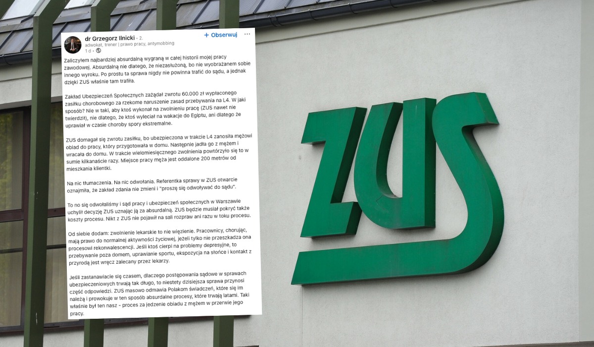 ZUS zażądał od kobiety zwrotu 60 tys. zasiłku, bo na chorobowym nosiła mężowi obiady do pracy