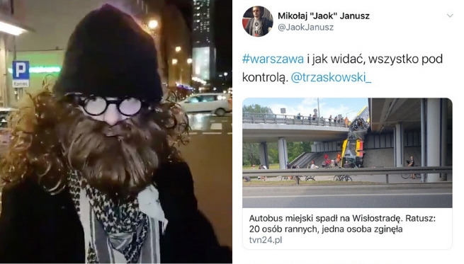 Jaok (Pyta.pl, TVP) wykorzystuje wypadek autobusu, żeby skrytykować Trzaskowskiego