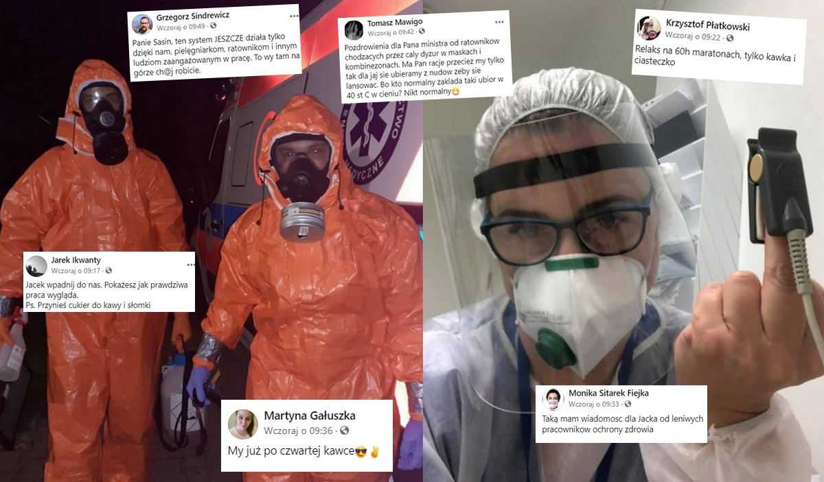 Lekarze reagują na słowa Sasina o tym, że się lenią i pokazują fotki "my już po kawusi"