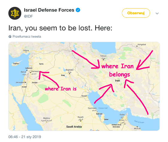 Izrael grozi Iranowi memem na Twitterze