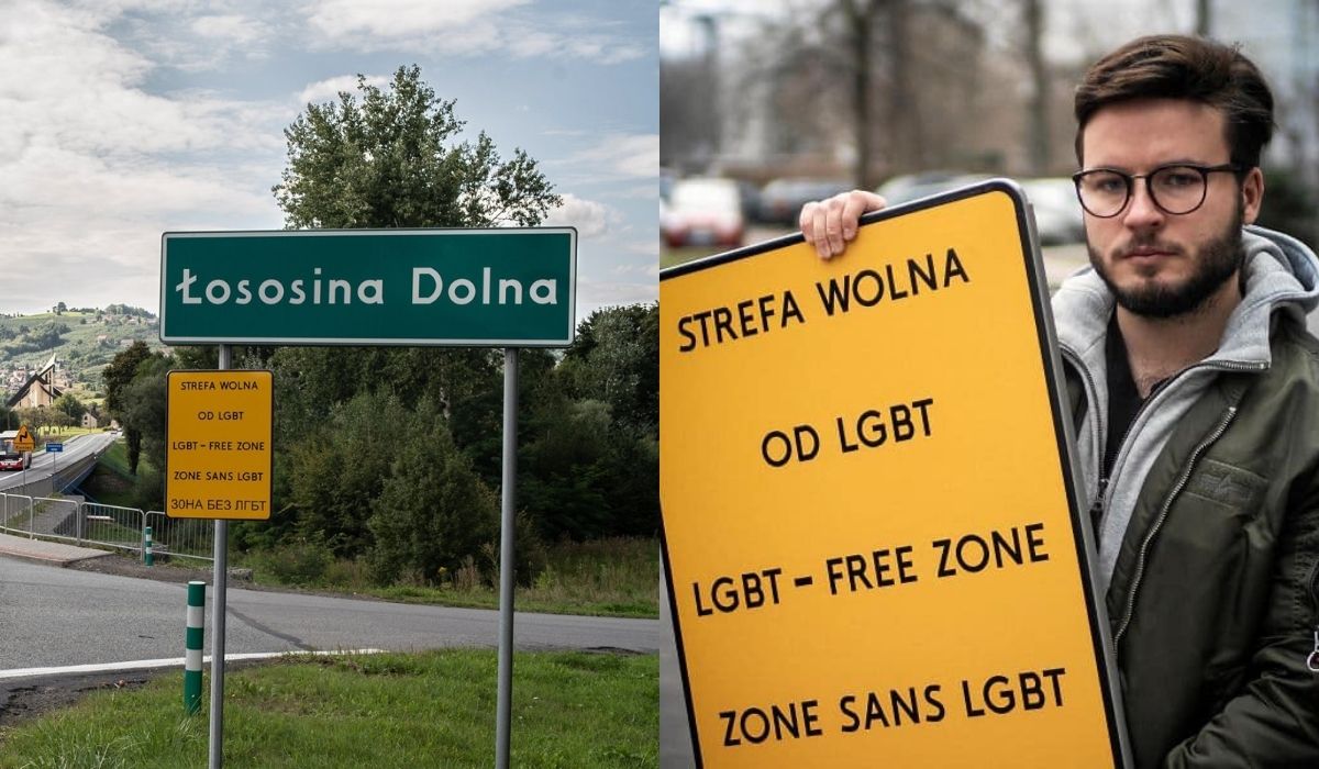 Sąd uniewinnił aktywistę od wieszania tabliczek "strefa wolna od LGBT", bo wieszał na chwilę i w ramach akcji społecznej
