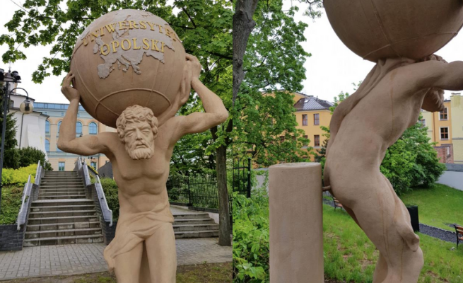 Opole: przed Uniwersytetem stanął pomnik cierpiącego Atlasa i jest metaforą rynku pracy