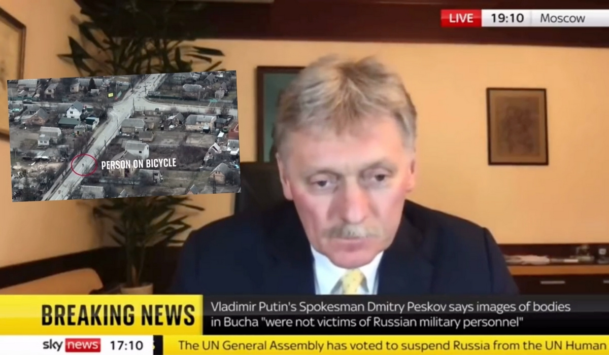 Rzecznikowi Kremla pokazano dowody zbrodni Rosjan, a on i tak pali głupa, że to nie miało miejsca