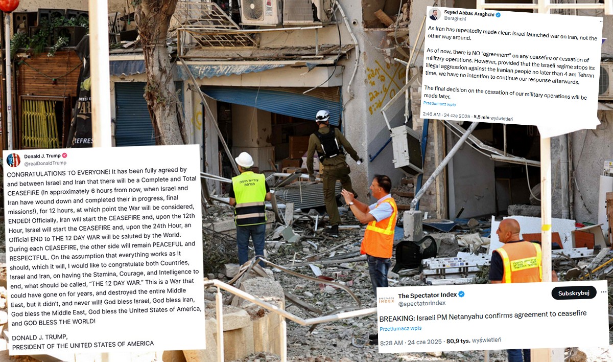 Izrael i Iran ogłosiły zawieszenie broni, Trump zapowiedział koniec wojny