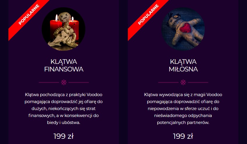 Strona e-magia.pl poza horoskopami sprzedaje też uroki, klątwy i czary ochronne