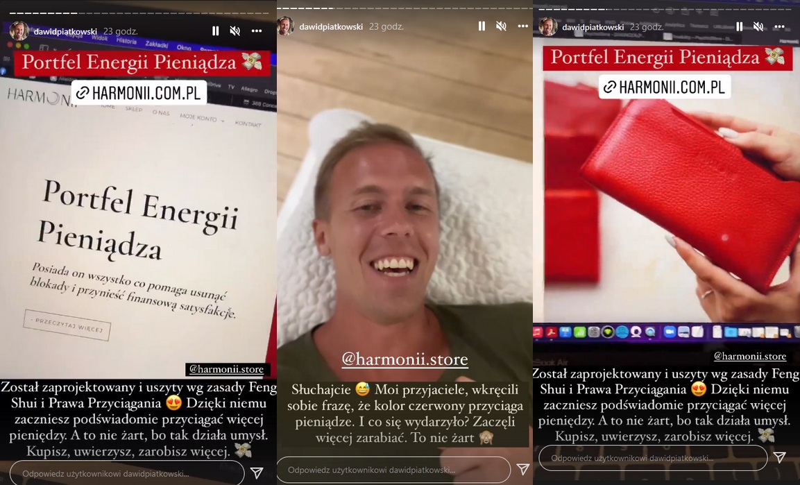 Coach, deweloper i influencer w jednym reklamuje portfel feng shui, ma przyciągać pieniądze