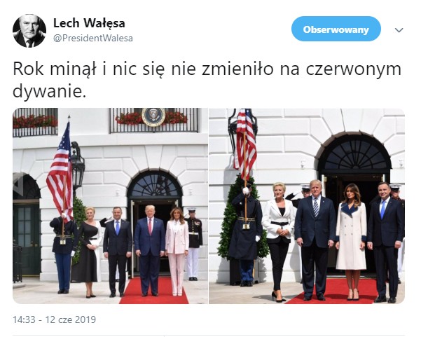 Wałęsa o wizycie Dudy w USA: rok minął i nic się nie zmieniło na czerwonym dywanie