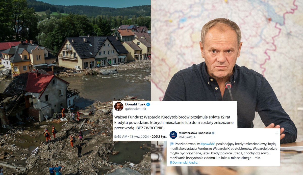 Premier zapowiada, że państwo przejmie spłatę 12 rat kredytu hipotecznego powodzian