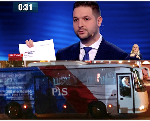 Bezpartyjny Patryk Jaki wrócił z debaty autobusem PiS-u