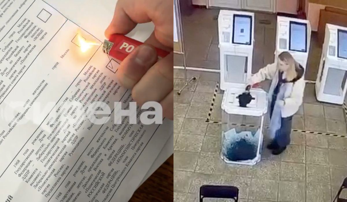 Rosja: doszło do kilku aktów sprzeciwu, ludzie wlewają płyn do urn wyborczych, raz użyto koktajlu Mołotowa