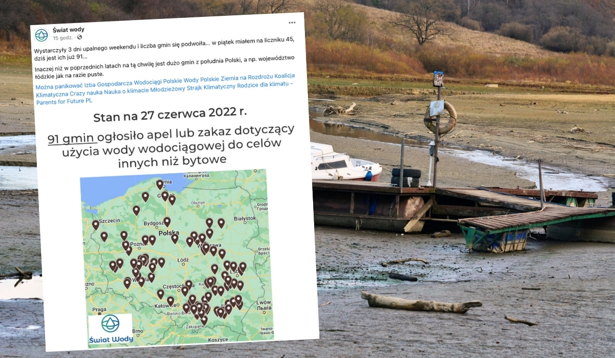 Łącznie ponad 90 gmin musiało wprowadzić pierwsze zakazy i prosić o oszczędzanie wody