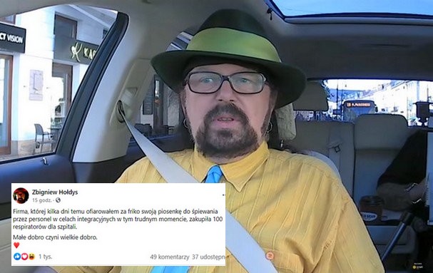 Hołdys znowu hołdysuje i chwali się, że firma której dał za friko piosenkę zakupiła 100 respiratorów dla szpitali