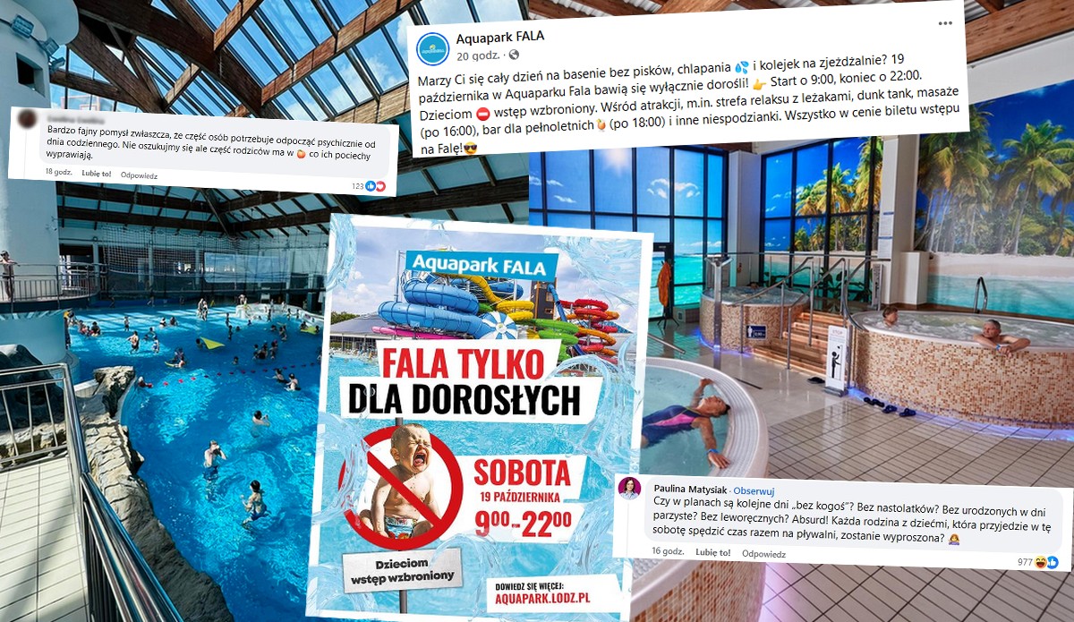 Aquapark w Łodzi mierzy się z krytyką za organizację dnia bez dzieci i za niezbyt subtelny plakat