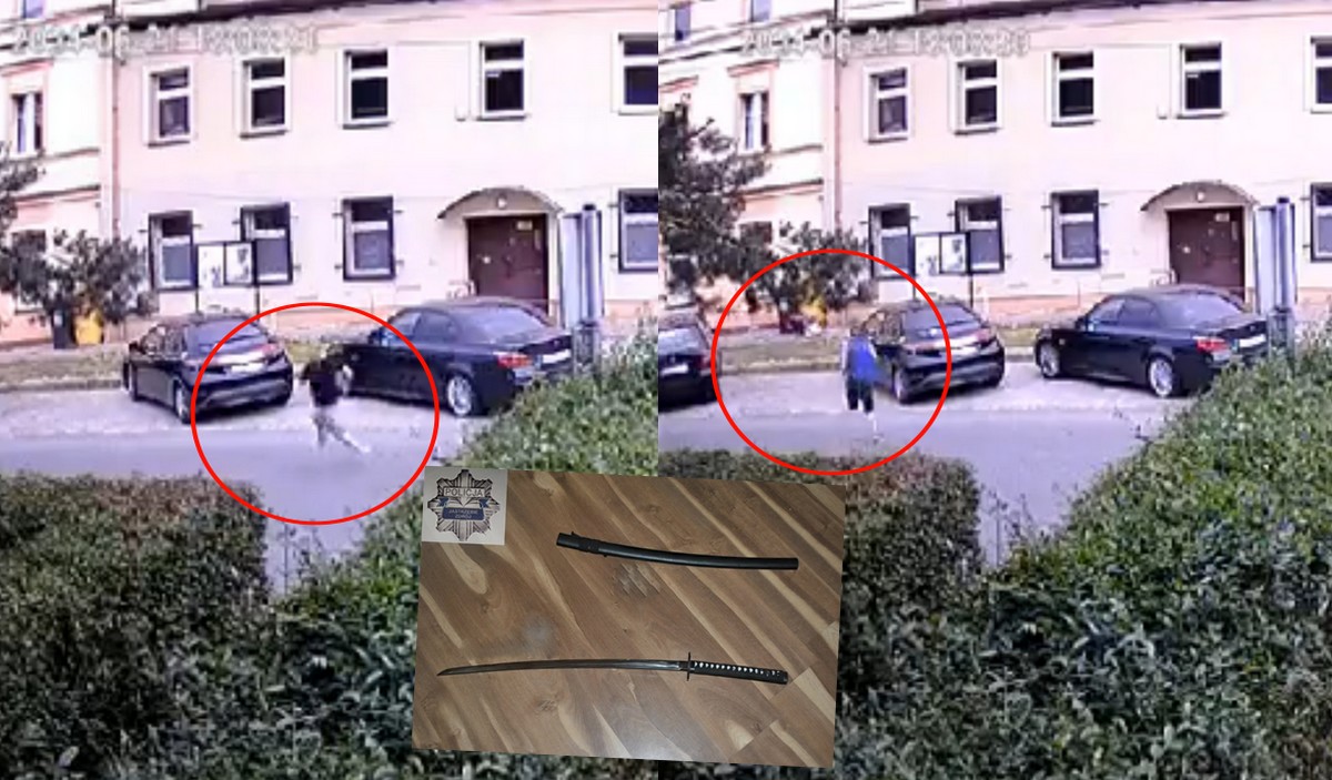Gość wyszedł z kataną na ulicę i zaatakował przechodzącego mężczyznę, policja zatrzymała 3 osoby