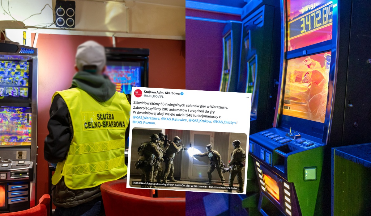 Wielka akcja służb w Warszawie: KAS zlikwidowała 56 nielegalnych salonów gier, zabezpieczono 280 automatów