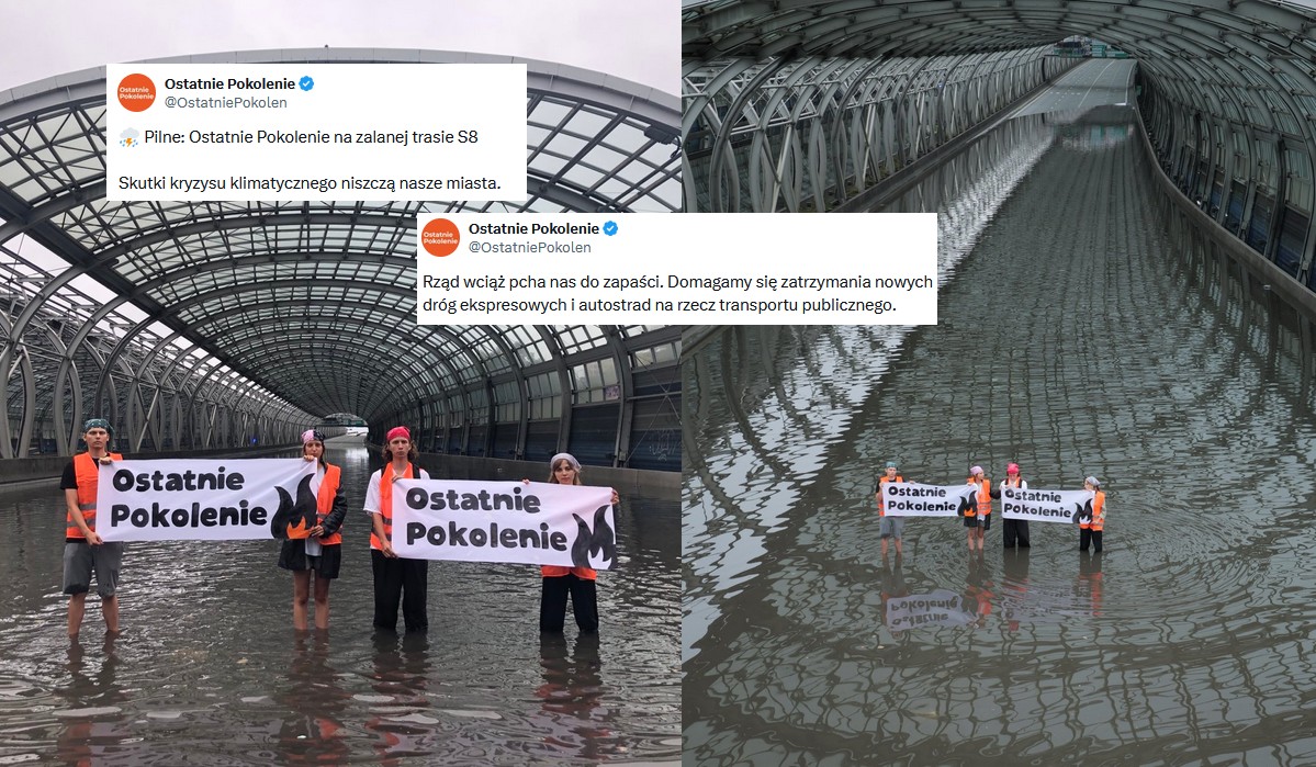 Ostatnie Pokolenie zrobiło protest na trasie zalanej przez jedną ulewną noc