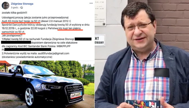 Stonoga wyszedł za kaucją, ale dalej prowadzi nielegalne loterie i zbiera na własną kaucję (serio)