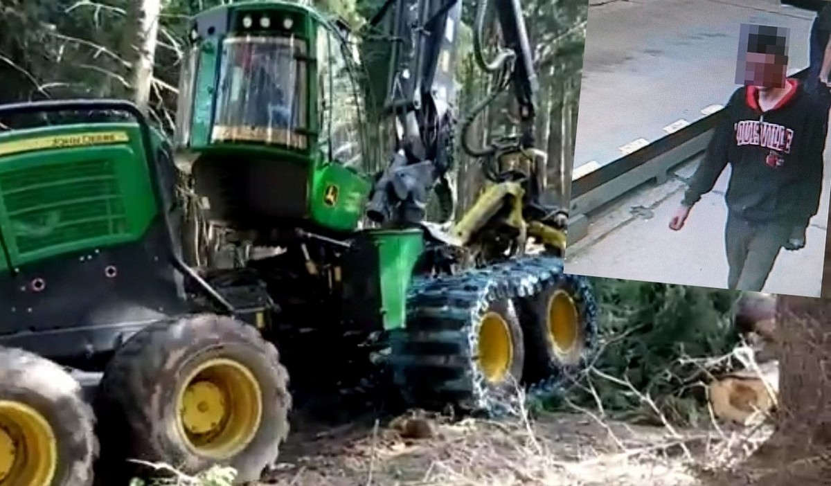 Rozdroże Izerskie: złodzieje unieruchomili maszynę do wycinki lasu, bo ukradli gąsienice i sprzedali je na złom