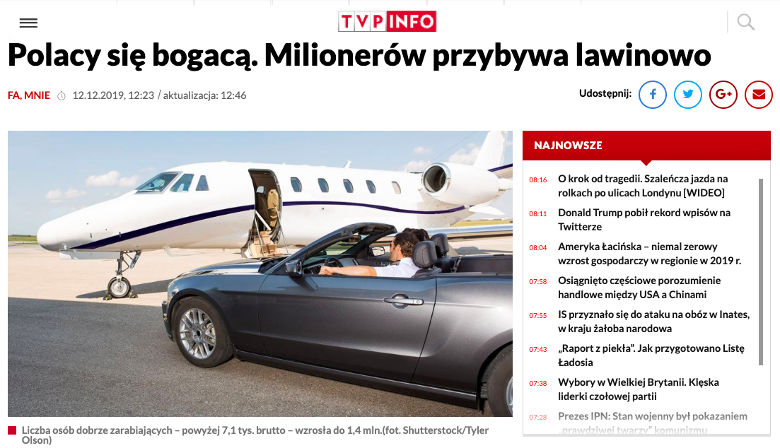 TVP: Polacy się bogacą, milionerów przybywa lawinowo
