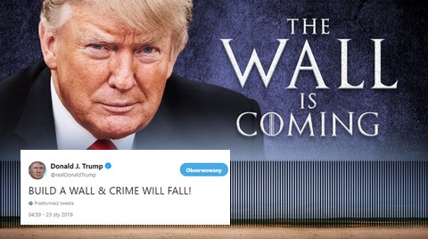 Donald Trump tweetuje: "BUILD A WALL & CRIME WILL FALL!":trump: