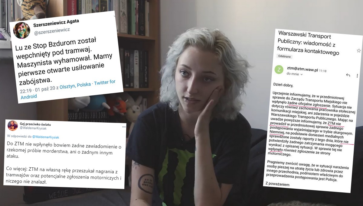 ZTM o sprawie wepchnięcia pod tramwaj aktywistki: nie ma danych o takim zdarzeniu